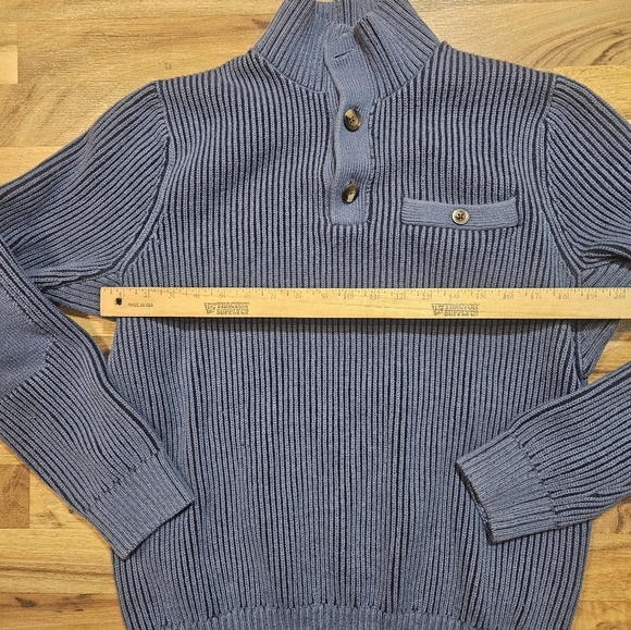 Duluth Trading Co Men’s Large Blue Ribbed Mock Neck Sweater - Picture 4 of 8